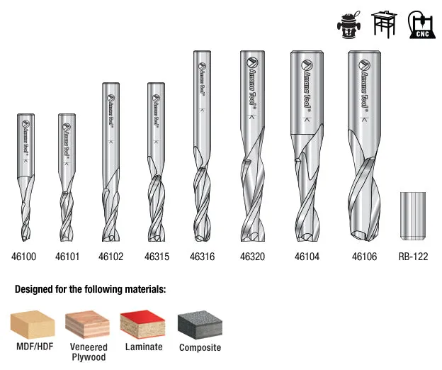 Up-Cut Spiral CNC Router Bit Collection | 8 Piece | 1⁄4, 3⁄8 & 1⁄2 Shank | AMS-121 | 738685121115