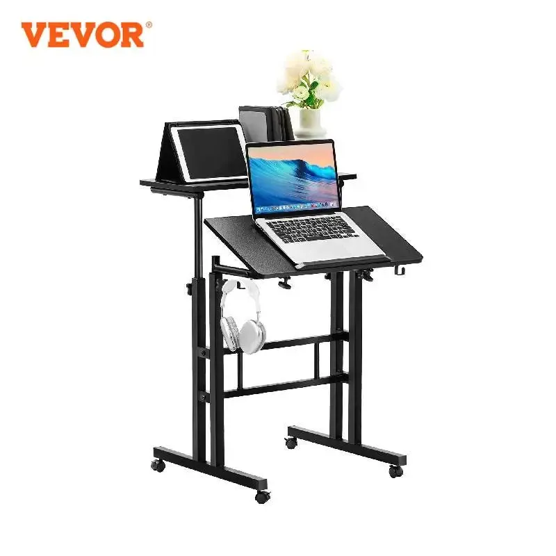 VEVOR 26.4"-44.9" Gas-Spring Height Adjustable Sit-Stand Desk with 360° Swivel