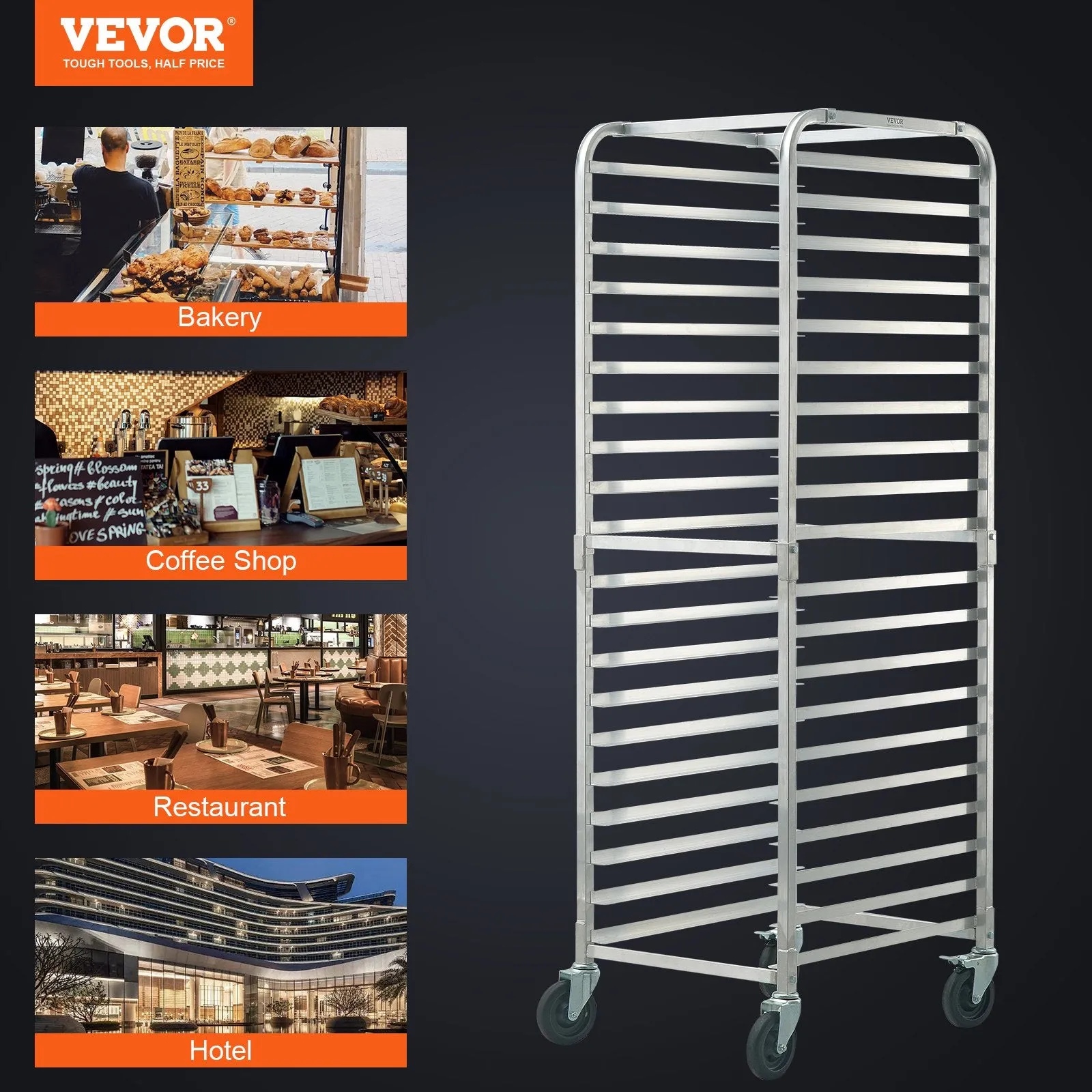 Vevor Bun Pan Rack 20-Tier Commercial Bakery Trolley with Brake Wheels 26" x 20.4" x 70" New