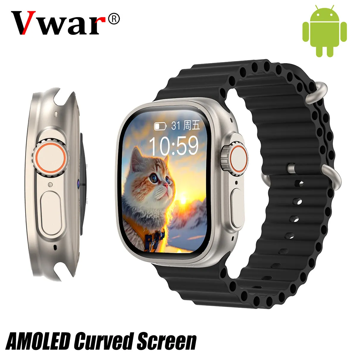 VWAR JC02 Ultra Smart Watch AMOLED Curved Screen Android System 2GB 16GB 4G WIFI GPS Camera