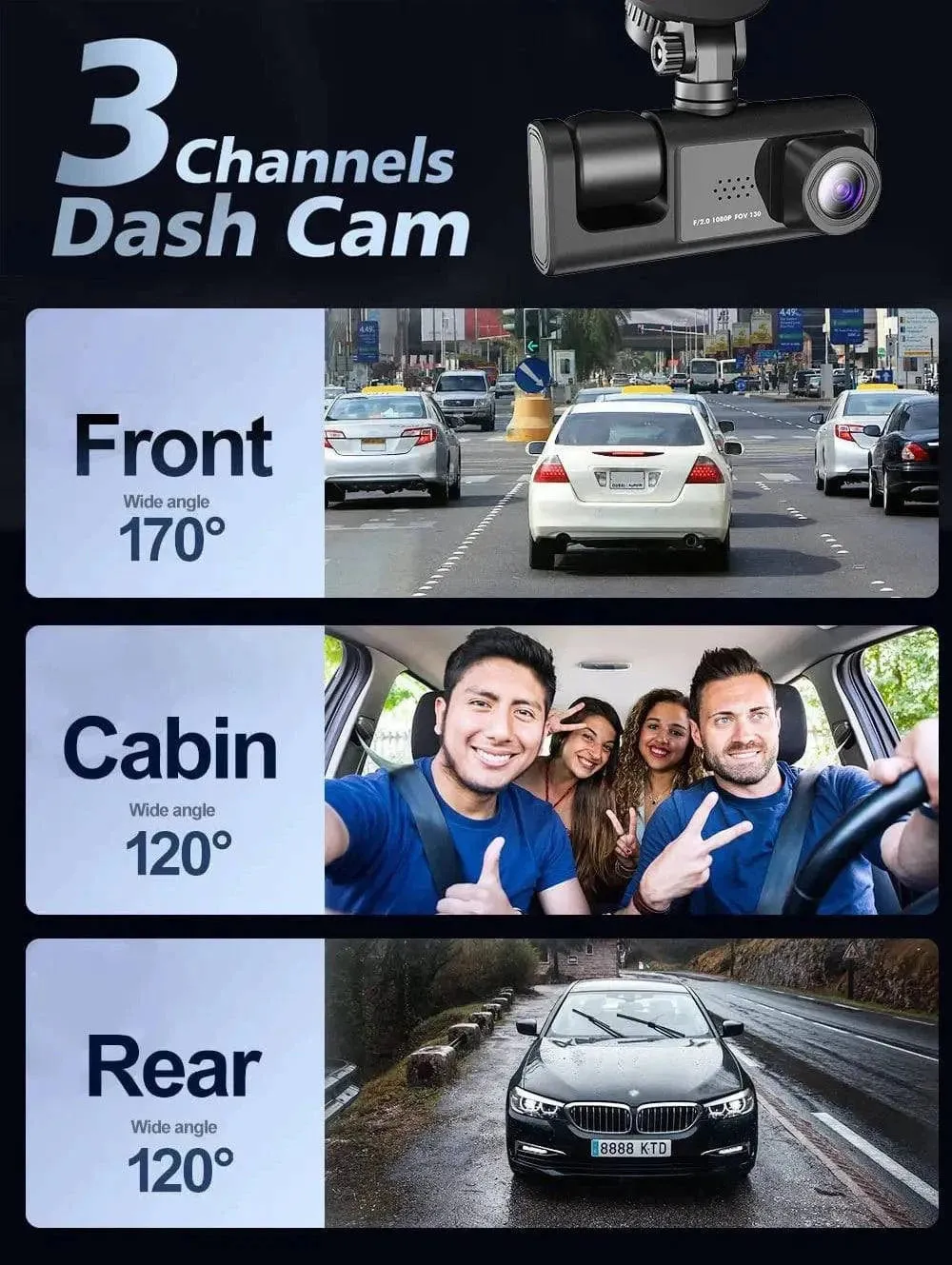 WiFi Dash Camera – 3-Way HD Car DVR