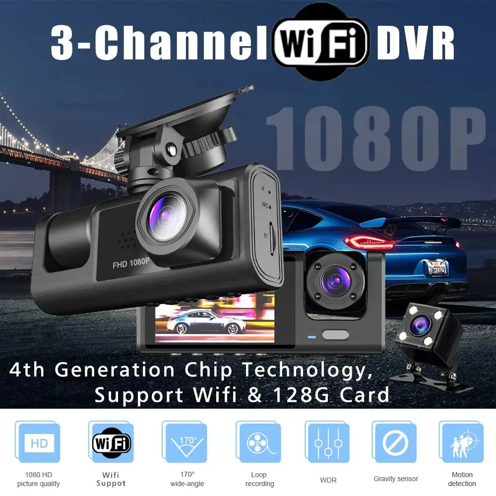 WiFi Dash Camera – 3-Way HD Car DVR