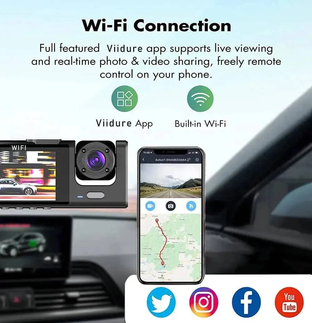 WiFi Dash Camera – 3-Way HD Car DVR