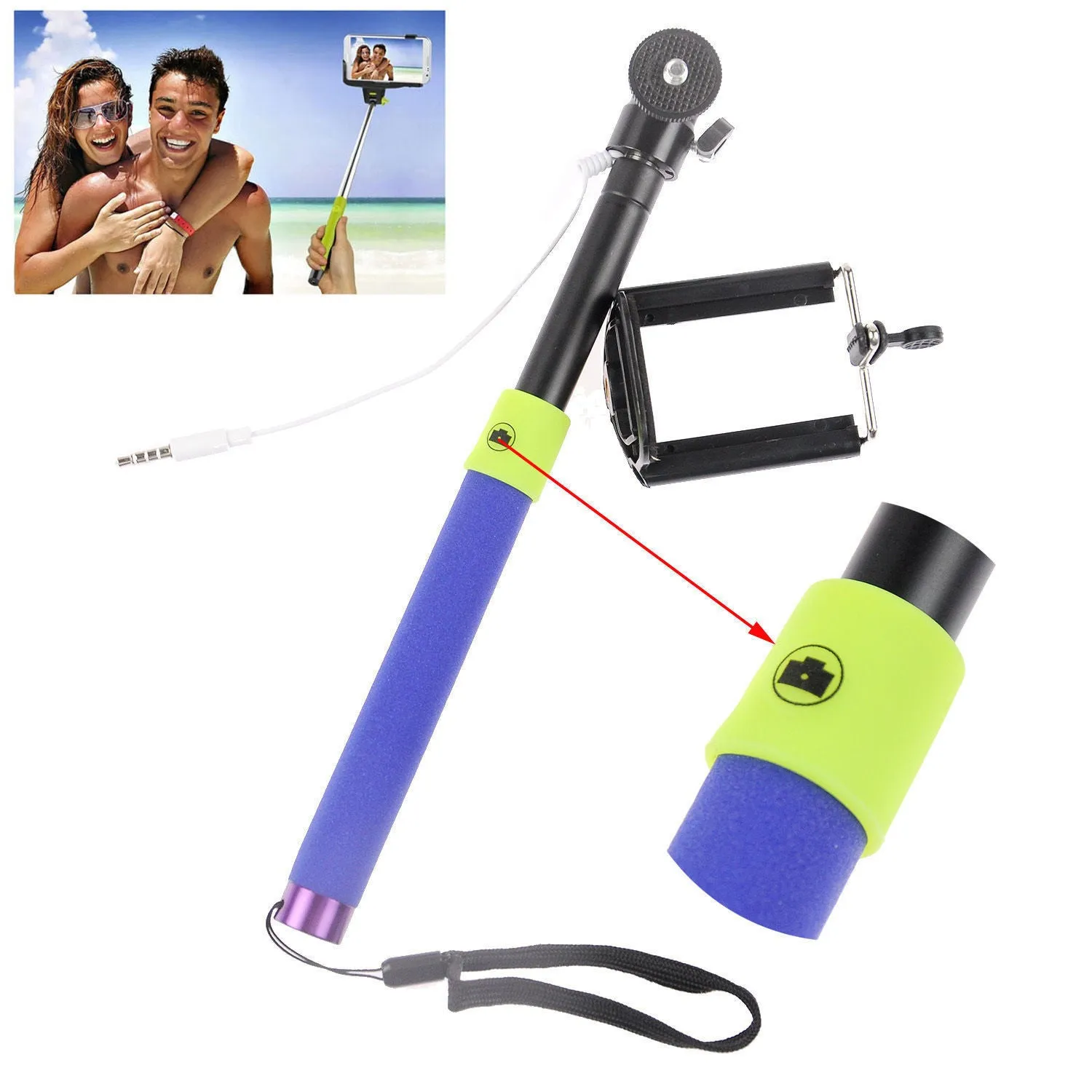 Wired 3.5mm With Sponge Anti Slip Remote Extendable Shutter Selfie Monopod Stick Red Orange