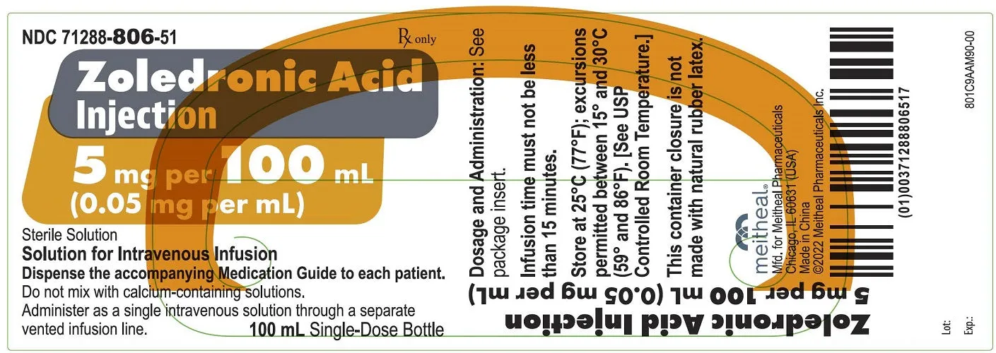 Zoledronic Acid Injection Mannitol-Water 5 mg Per 100 mL (0.05 mg per mL) Sterile Solution Single-Dose Bottle 100 mL (RX)