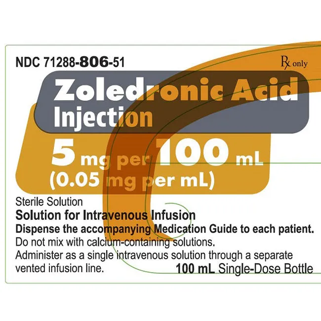 Zoledronic Acid Injection Mannitol-Water 5 mg Per 100 mL (0.05 mg per mL) Sterile Solution Single-Dose Bottle 100 mL (RX)