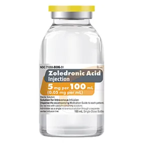 Zoledronic Acid Injection Mannitol-Water 5 mg Per 100 mL (0.05 mg per mL) Sterile Solution Single-Dose Bottle 100 mL (RX)